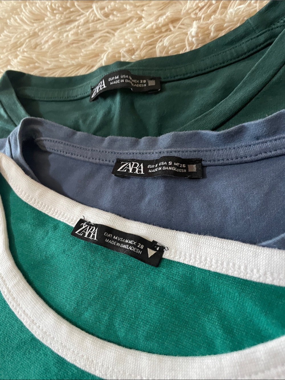 Zara Trio Crop Tees in Teal, Forest Green & Steel Blue